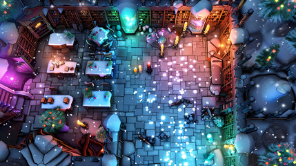 Christmas Battle Map - DnD, RPG Map for Dungeons and Dragons, Game Background, Top View, Winter
