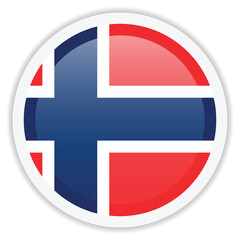 Glossy icon with flag of Norway on it. Round vector icon with shadow underneath. Icon for mobile apps, UI and web design