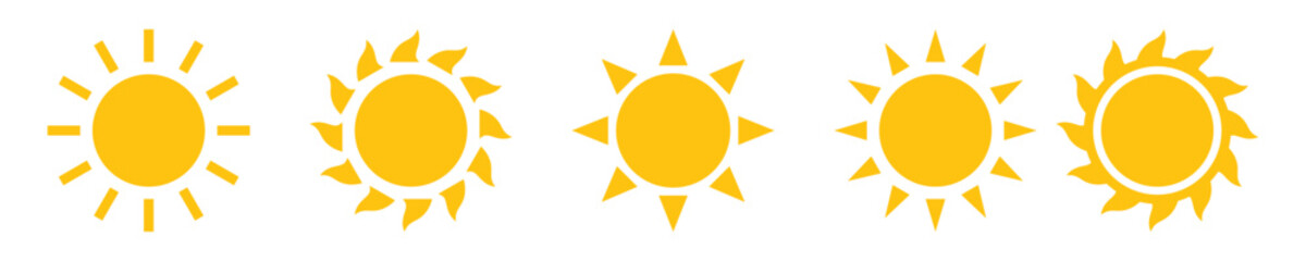 Sun simple icons set. Vector illustration