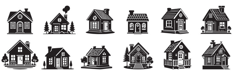 silhouette of a mini house in black color on a white background vector illustration flat design without shadow.