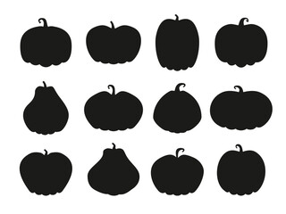 Collection of black silhouettes of a pumpkins. Vector illustration isolated on white background