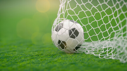 Soccer Ball in Goal Net on Green Field