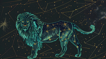 Leo zodiac sign, Astrology illusttration posters. wall art for Birthday gifts. Watercolor clipart on dark celestial background