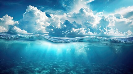 The sky is blue with clouds and the water is blue