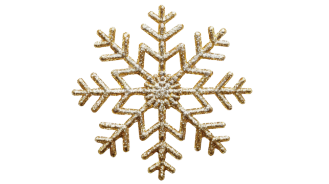 Gold snowflake glitter on transparent background