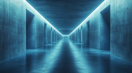Minimalist Blue Concrete Corridor with Geometric Columns