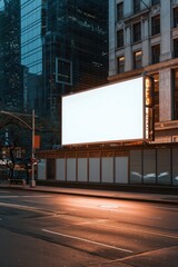 Obraz premium Empty City Street at Night with Large Bright Billboard