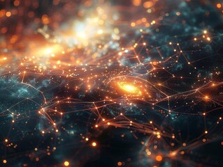 Obraz premium Abstract digital network with glowing nodes and lines