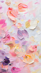 Colorful abstract brush strokes on a white background with a petal like pattern