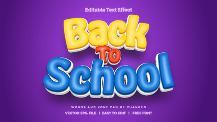 back to school vector text effect, editable text cartoon and fun style.