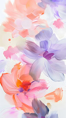 Colorful abstract brush strokes on a white background with a petal like pattern