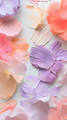 Colorful abstract brush strokes on a white background with a petal like pattern