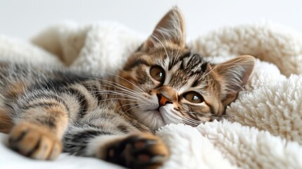 Cute Kitten Relaxing on a Soft Blanket