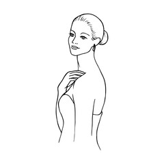 Fototapeta premium half length portrait of dreamy woman - hand drawn doodle