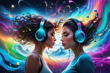 A music lover. Colorful background.