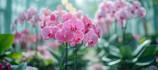 Fototapeta premium Pink orchid flower. Generative AI technology.