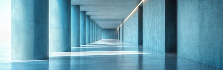Obraz premium Minimalist Blue Concrete Corridor with Geometric Columns
