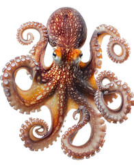 Close up of a detailed orange octopus tentacle on a white background