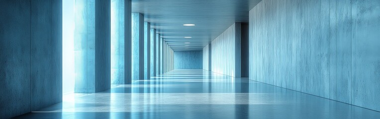 Fototapeta premium Minimalist Blue Concrete Corridor with Geometric Columns