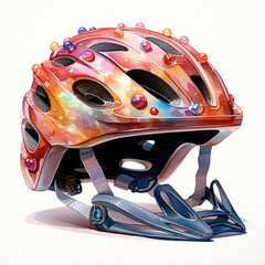 Fototapeta premium Watercolor Cycling helmet, clipart Illustration, Generative Ai
