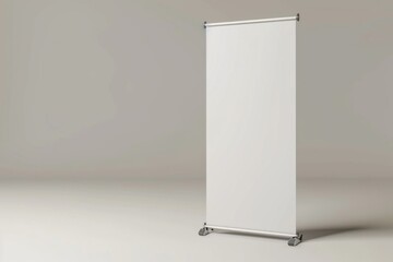 Banner Display Mockup: Blank White Roll-Up Banner Design, 3D Rendering