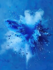 Fototapeta premium A blue powder cloud floats in the air, suggesting a chemical reaction or explosion