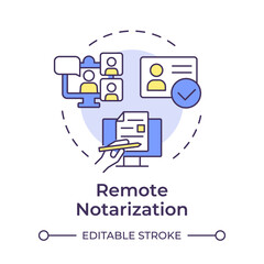 Remote notarization multi color concept icon. Video conferencing, electronic signature. Round shape line illustration. Abstract idea. Graphic design. Easy to use in infographic, presentation