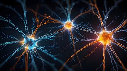 Fototapeta premium brain and nerve cells electrical pulses Neurons electrical pulses. Interconnected neurons with electrical pulses