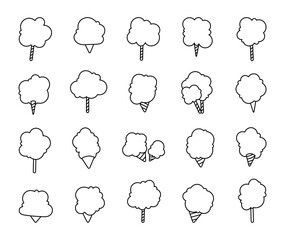 Cotton candy is a delicacy at carnivals and fairs. Coloring Page. Delicate and sweet dessert. Hand style. Vector drawing. Collection of design elements.