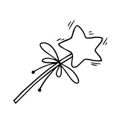 Linear sketch, doodles of a children's magic wand. Vector graphics.