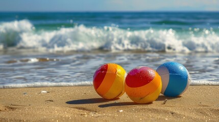 Obraz premium Colorful beach balls on the sandy beach