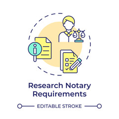 Research notary requirements multi color concept icon. Law education, judicial compliance. Round shape line illustration. Abstract idea. Graphic design. Easy to use in infographic, presentation