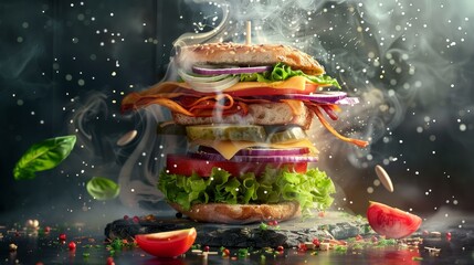 Vibrant Ingredients A Colorful Deconstructed Sandwich in a Modern Kitchen Setting