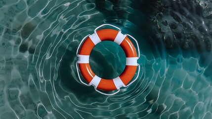 Drowning Prevention Concept Close-Up of Lifebuoy Floating in Clear Water for Awareness Campaign