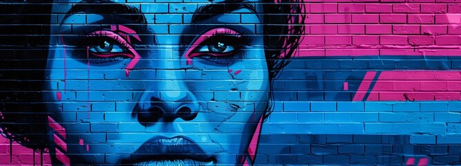 brick wall with woman paint.