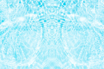 Blue water with ripples on the surface. Defocus blurred transparent blue colored clear calm water surface texture with splashes and bubbles. Water waves with shining pattern texture background.