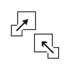 Arrow square icons. Expansion vector symbols. Minimalist black shapes. Abstract graphic design.