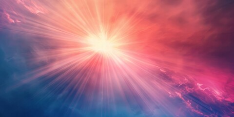 Radiant sunbeams through colorful clouds, creating a dreamy and magical atmosphere, full of beauty and tranquility