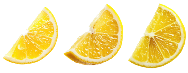 set of yellow lemon sliced cut in half circle transparent background