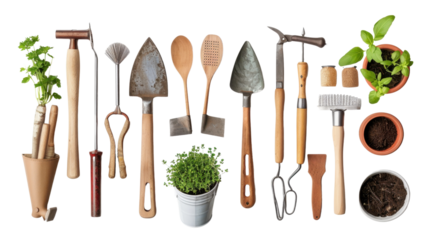 Gardening tools on transparent background