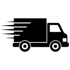 Fast shipping delivery truck icon silhouette vector illustration.	