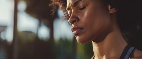 Athletic black woman exhausted and upset