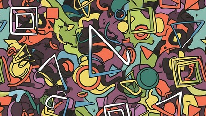 Fototapeta premium Colorful abstract doodle shape seamless pattern. Creative minimalist style art background, trendy design with basic shapes. Modern color wallpaper print backdrop