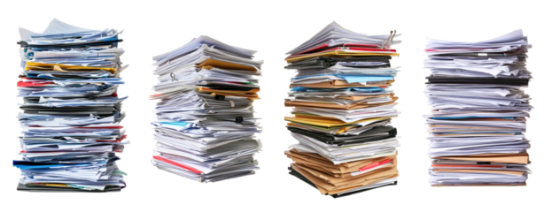set of stack of papers documents work transparent background