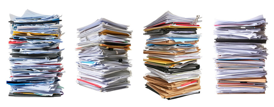 set of stack of papers documents work transparent background