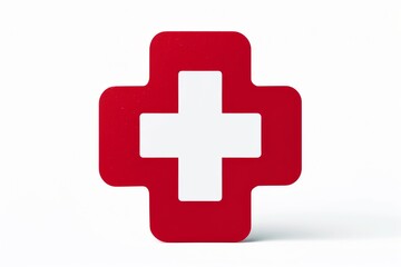 Obraz premium 3D medical red cross symbol isolated on a clean white background representing healthcare and emergency services.