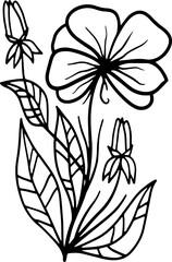 Line art hand drawn flower. Flower with leaves sketch thin line outline illustration 