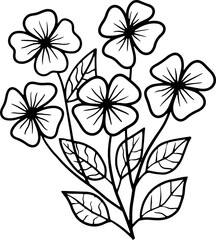 Line art hand drawn flower. Flower with leaves sketch thin line outline illustration 