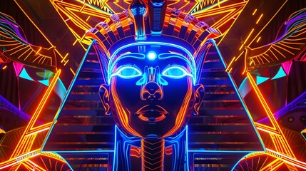 Neon Art of Egyptian god descending from the sun
