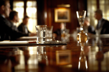 A hotel management team having a meeting in a conference room, discussing operational strategies, analyzing reports, and planning upcoming events